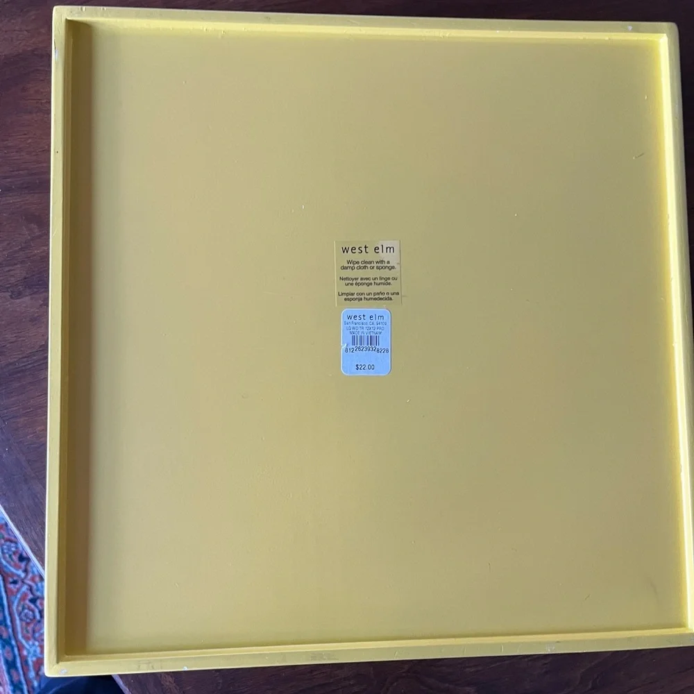 West Elm Yellow Square Lacquer Square Serving Bar Cart Nightstand Jewelry Tray